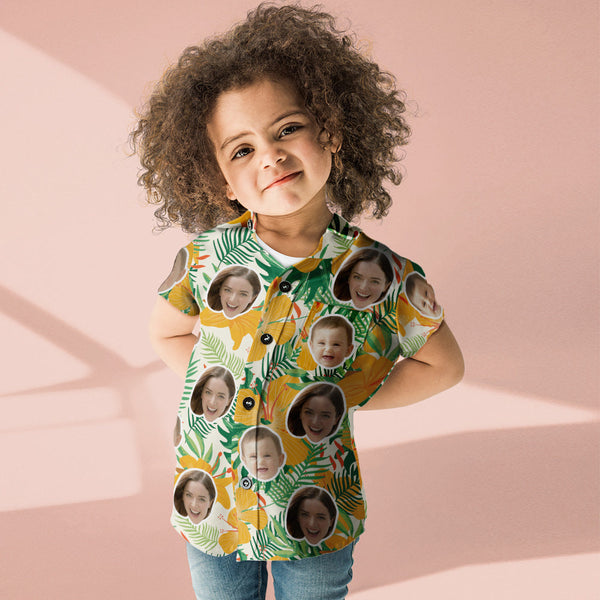 Custom Face Shirt Women's and Kids Hawaiian Shirts Short Sleeve Shirt Mother's Day Gift Yellow Flowers