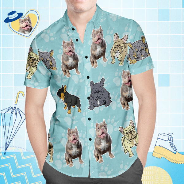 Custom Face Hawaiian Shirt All Over Print Men's Shirt Pitbull Dogs