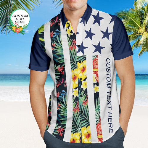 Custom Text Men's Patriotic Hawaiian Shirt Personalized Fashion Flower Design Hawaiian Shirt