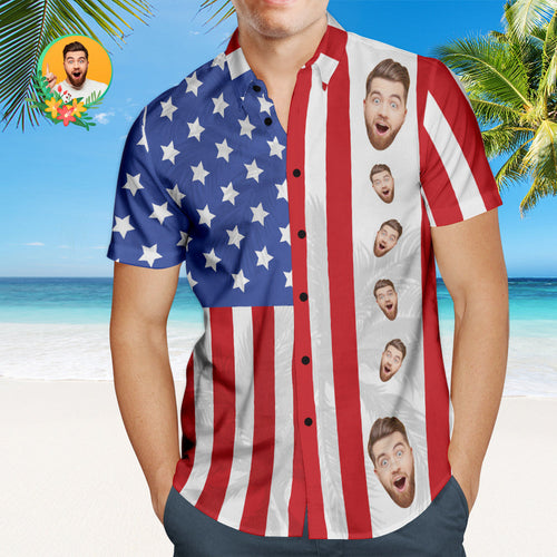Custom Face Men's Patriotic Hawaiian Shirt Personalized Fashion Hawaiian Shirt