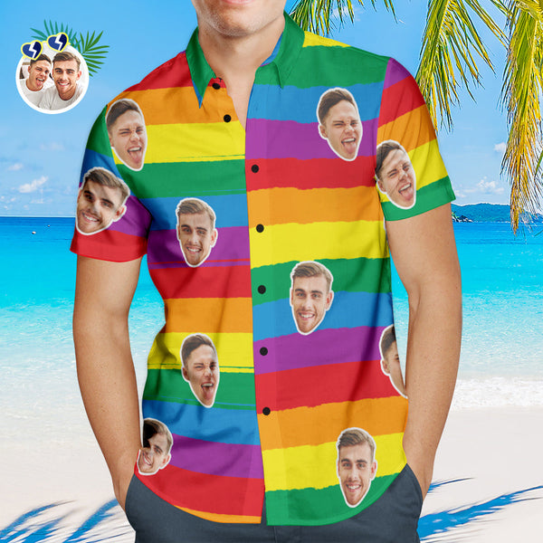 Custom Men's Hawaiian Shirts Personalized Gay Pride Shirt LGBTQ - Rainbow Color