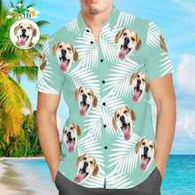 Custom Face Men Hawaiian Shirts Personalized Cute Dog Face for Pet Lover - Blue