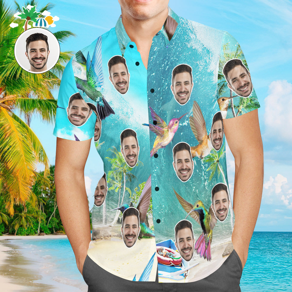 Custom Face Men Hawaiian Shirts Personalized Hummingbird Hawaiian Shirts For Men