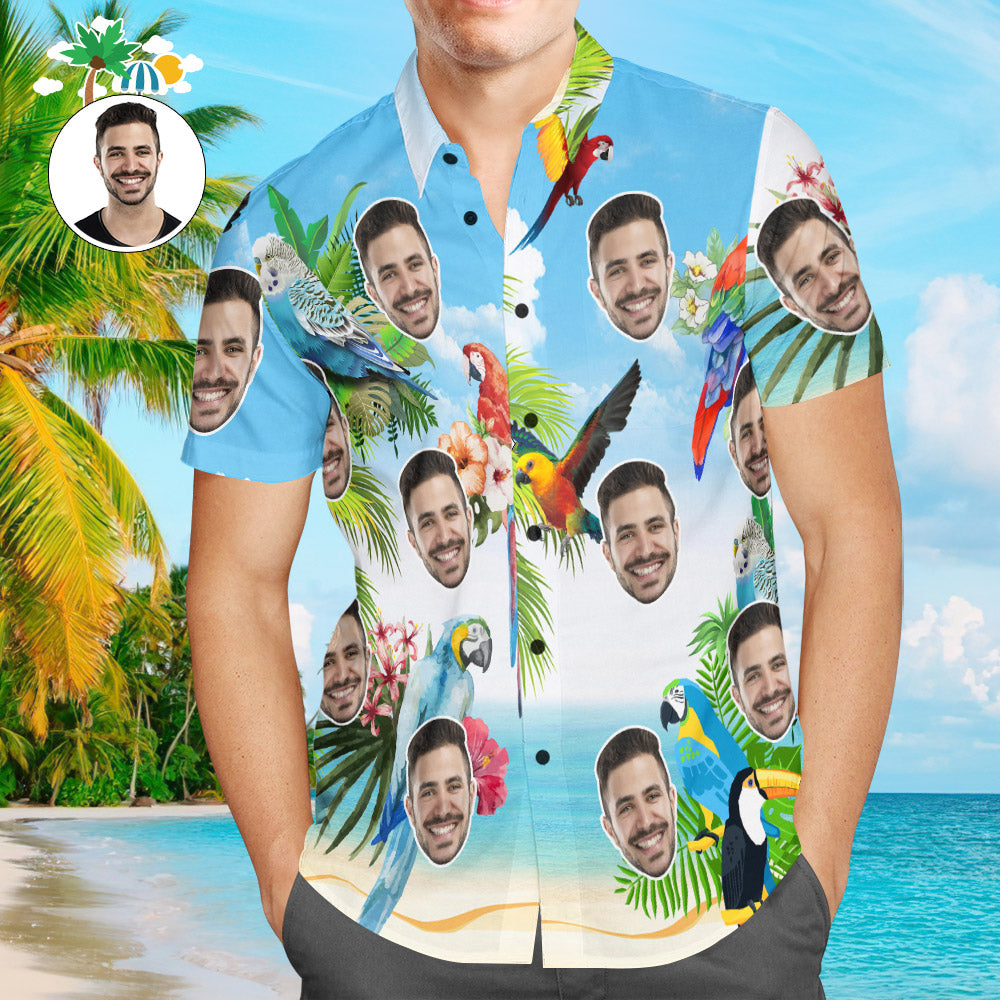 Custom Face Men Hawaiian Shirts Personalized Hawaiian Shirts For Men Colorful Parrot