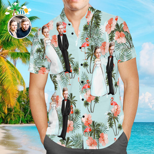 Custom Face Men Hawaiian Shirts Personalized Hawaiian Shirts For Men Flamingo Wedding