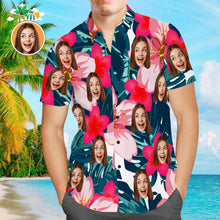 Custom Face Hawaiian Shirt Gradient Pink Flowers Beach Shirt Gift for Men