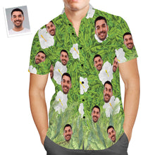 Custom Face Hawaiian Shirt Green Leaves Aloha Beach Shirt Gift for Men