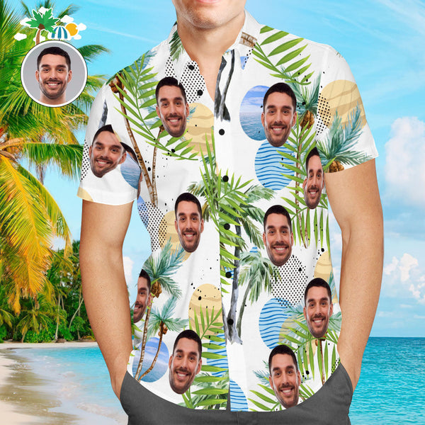 Custom Face Hawaiian Shirt Tropical Leaves Beach Shirt Party Gift for Men