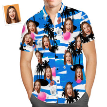 Custom Face Hawaiian Shirt Coconut Tree Blue Beach Shirt Holiday Gift for Men