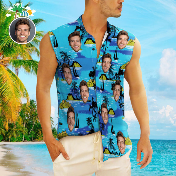 Custom Face Men's Sleeveless Hawaiian Shirts Personalized Sleeveless Shirts For Men Vice City - SantaSocks