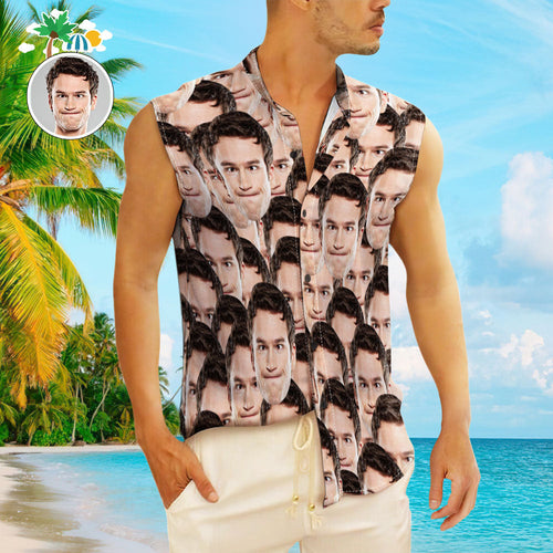 Custom Face Men's Sleeveless Hawaiian Shirts Personalized Sleeveless Shirts For Men Face Mash - SantaSocks