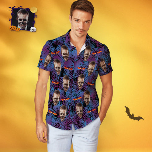 Custom Face Men Hawaiian Shirts Personalized Halloween Hawaiian Shirts Bat - SantaSocks