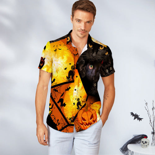 Men Halloween Hawaiian Shirts Black Cat - SantaSocks