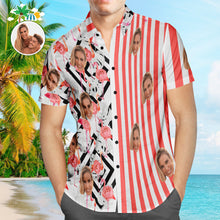 Custom Face Hawaiian Shirts Personalized Flamingo Shirts Casual Short Sleeve Valentine's Day Gift for Couple - SantaSocks
