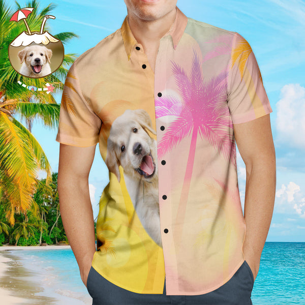 Custom Face Men's Hawaiian Shirts with Running Puppy for Pet Lover