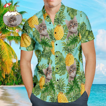 Custom Cat Face Men's Hawaiian Shirts with Pineapple for Pet Lover