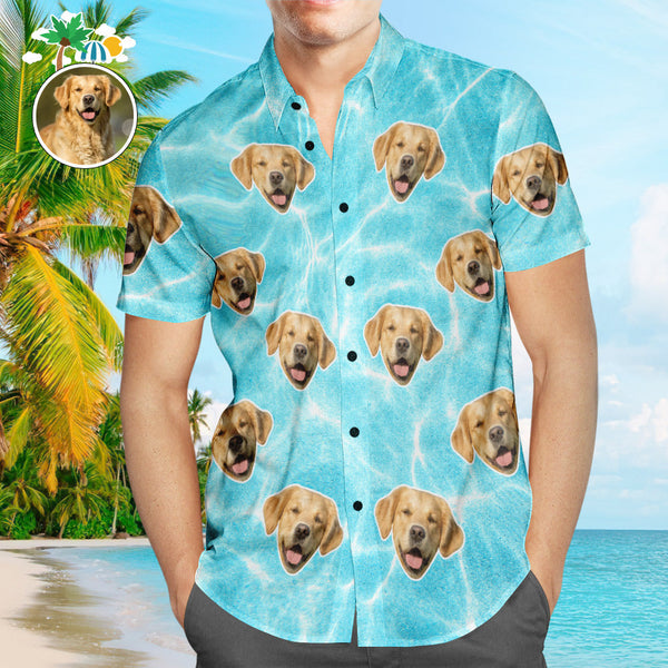 Custom Face Shirt Men's Hawaiian Shirt Blue Wavy Texture for Pet Lover