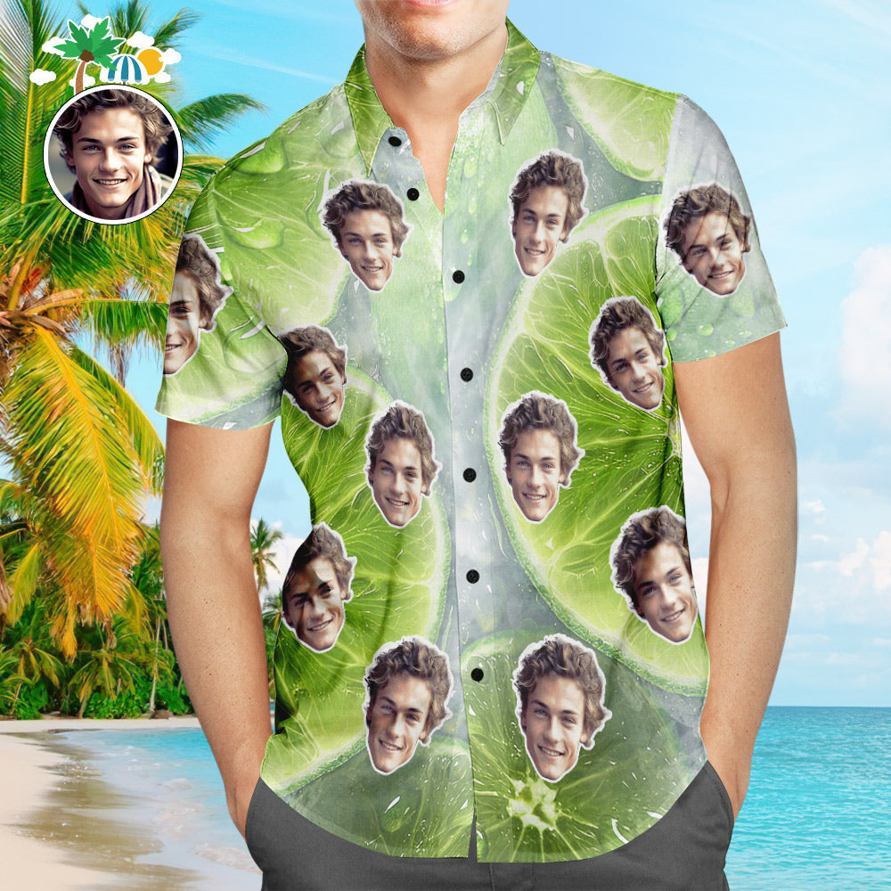 Custom Face Shirt Men's Hawaiian Shirt Lemon Vacation Aloha Pool Shirts