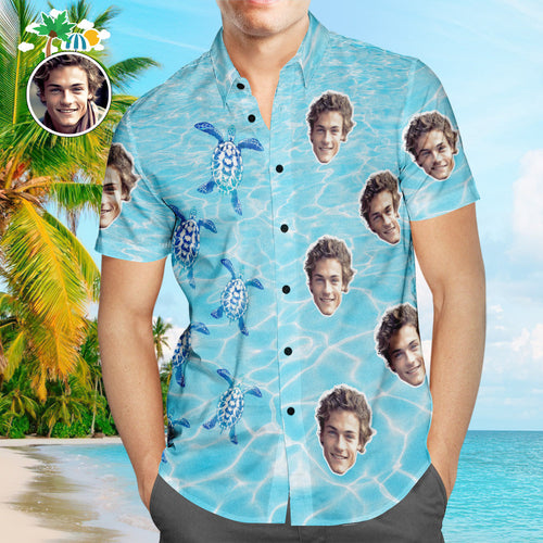 Custom Face Shirt Men's Hawaiian Shirt Turtle Print Aloha Shirt