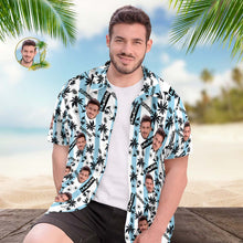 Custom Face Hawaiian Shirt Men's All Over Print Aloha Shirt Gift - Blue and White Striped