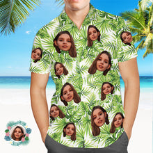 Custom Face Hawaiian Shirt Men's All Over Print Aloha Shirt Gift - Fresh Green Leaves