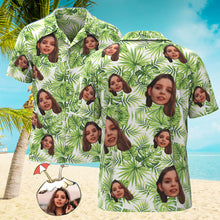 Custom Face Hawaiian Shirt Men's All Over Print Aloha Shirt Gift - Fresh Green Leaves