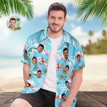 Custom Face Hawaiian Shirt Men's All Over Print Aloha Shirt Gift - Pink Flamingos and Flowers