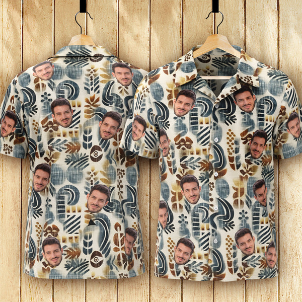Custom Face Hawaiian Shirt Men's All Over Print Aloha Shirt Gift - Vintage Pattern