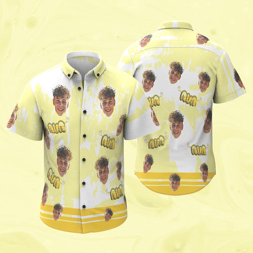 Custom Face Shirt Men's Hawaiian Shirt with Name Yellow Hawaiian Shirts