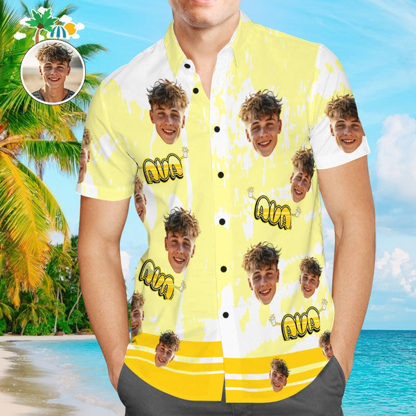 Custom Face Shirt Men's Hawaiian Shirt with Name Yellow Hawaiian Shirts