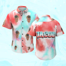 Custom Face Shirt Men's Hawaiian Shirt Personalized Photo with Name Blue and Red Hawaiian Shirts