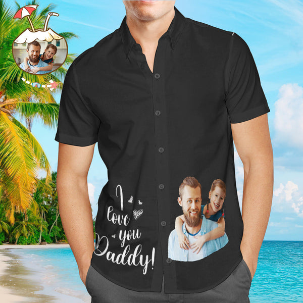 Custom Photo Hawaiian Shirt Personalised Father and kid Hawaiian Shirt Father's Day Gift - I Love You Daddy