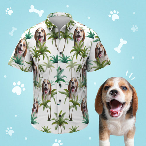 Custom Dag Face Men's Hawaiian Shirts with Coconut Tree for Pet Lover