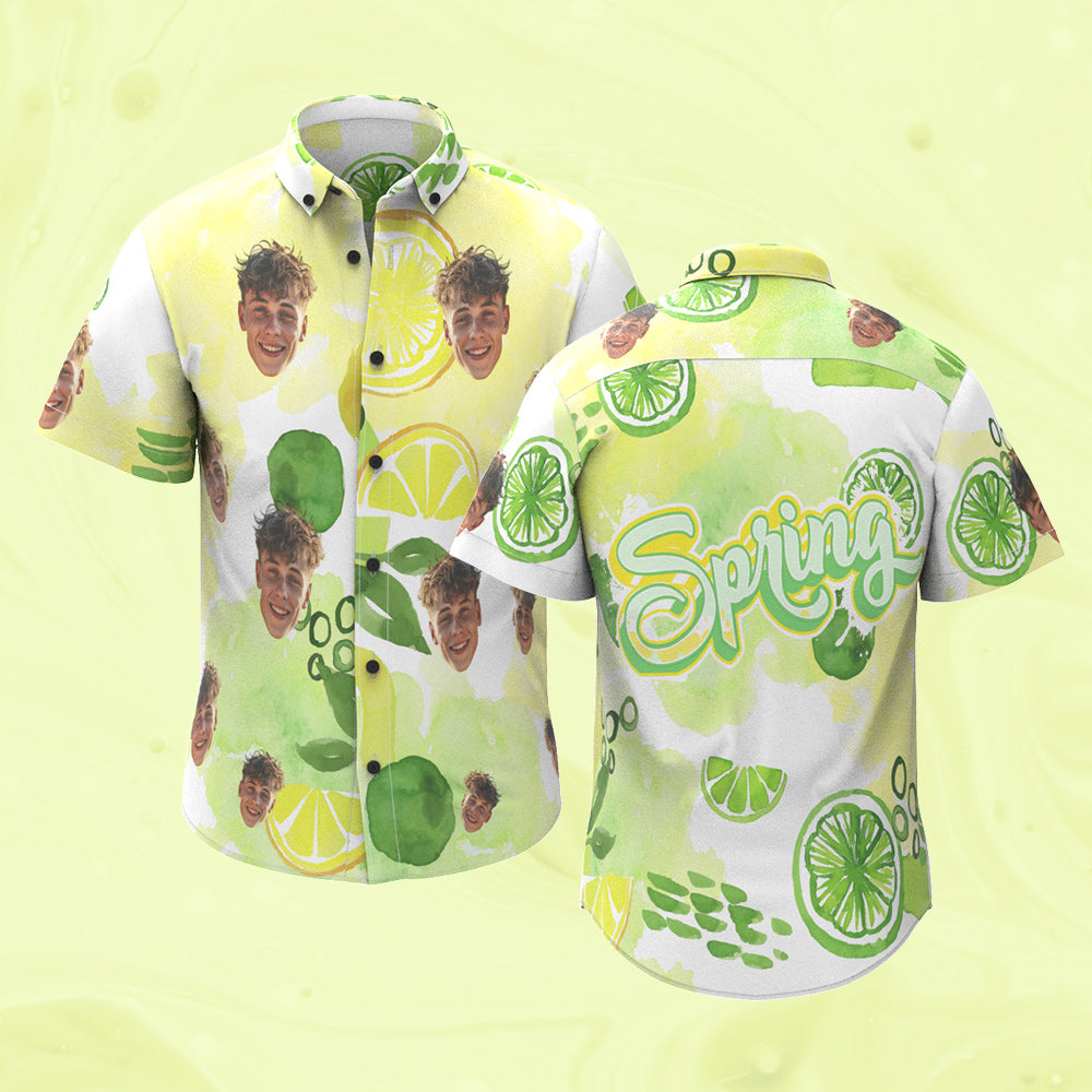 Custom Face Shirt Men's Hawaiian Shirt with Name Summer Lemon