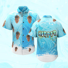 Custom Face Shirt Men's Hawaiian Shirt with Name Blue Hawaiian Shirts Cool Summer