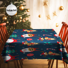 Custom Text Santa and Christmas Elk Tablecloth Personalized Washable Table Cover Christmas Gift