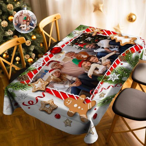 Personalized Family Photo Christmas Tablecloth Custom Washable Table Cover Christmas Gift