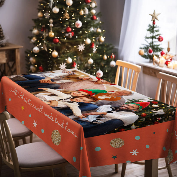 Custom Photo and Text Christmas Tablecloth Personalized Washable Table Cover Christmas Gift
