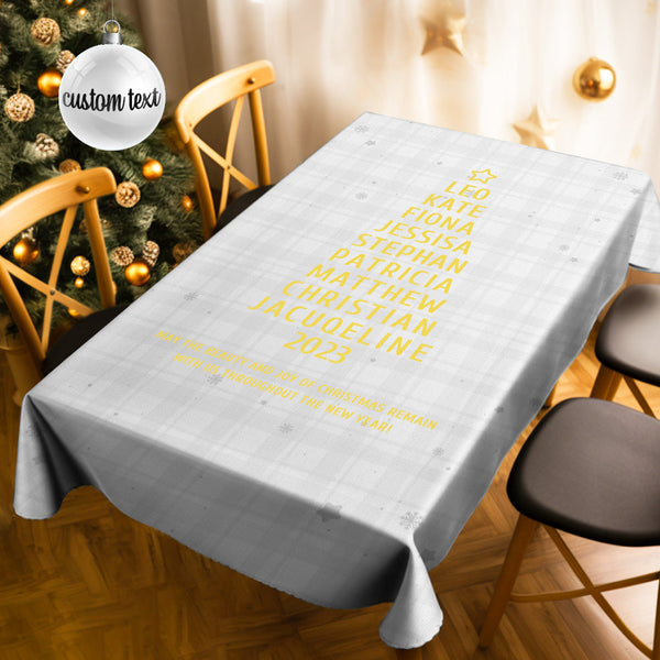 Custom Family Names Christmas Tree Tablecloth Personalized Table Cover Christmas Day Gifts