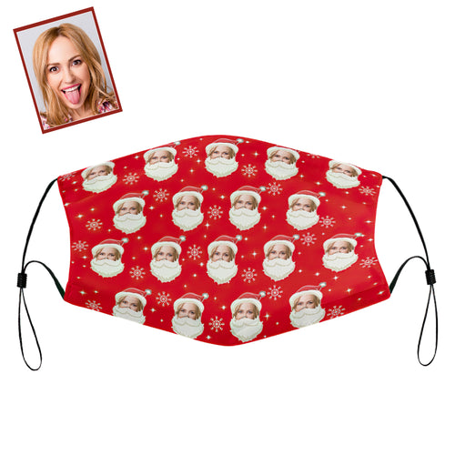 Custom Face Mask Personalized Photo Mask Christmas Gifts - Santa Claus and Snowflakes