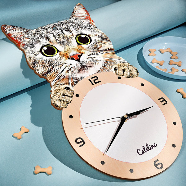 Custom Photo Clock Personalized Cat Face Home Decor Gifts for Pet Lover