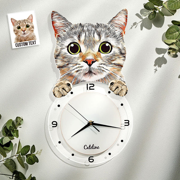 Custom Photo Clock Personalized Cat Face Home Decor Gifts for Pet Lover