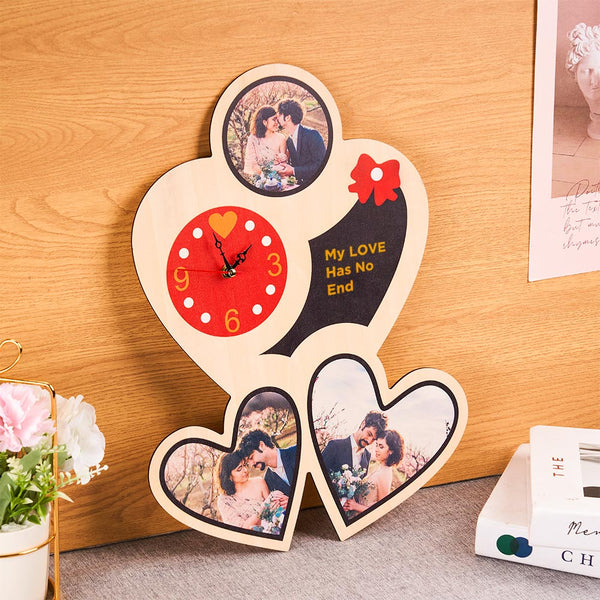 Personalized Photo Wood Clock With Text Romantic Wall Clock Valentine's Day Gifts