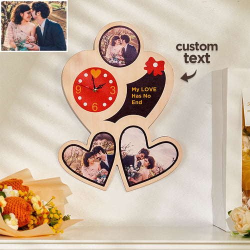 Personalized Photo Wood Clock With Text Romantic Wall Clock Valentine's Day Gifts