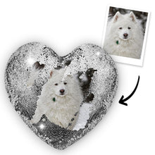 Custom Photo Magic Heart Sequins Pillow - Pet