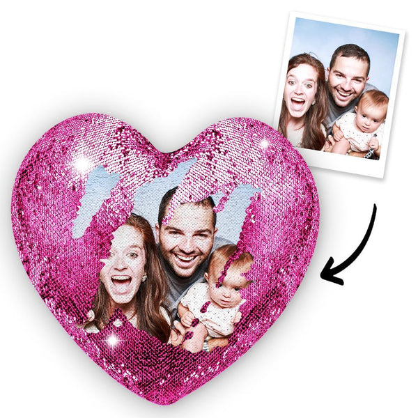 Mother's Day Gifts - Custom Photo Magic Heart Sequin Pillow