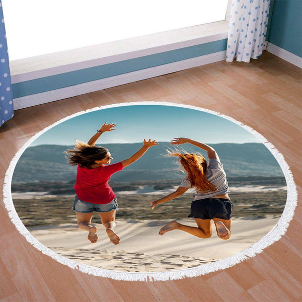 Custom Round Photo Towel Unique Gift Tassel Beach Mat for Friends