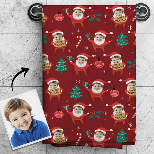 Personalized Kid Face Photo Towel Christmas Custom Hand Towel Christmas Gift