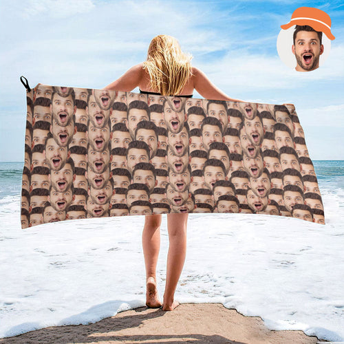 Custom Face Seamless Towel Personalized Photo Beach Towel Funny Gift
