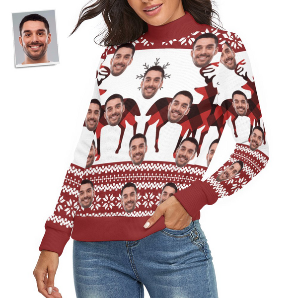 Custom Face Women Christmas Sweater Christmas Elk Spandex Comfortable